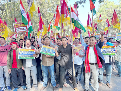 Youth Tipra Federation (YTF) organised a protest in front of Bangladesh Diplomatic Mission in Agartala on December 19 against anti-India activities by fundamentalist forces in Bangladesh.